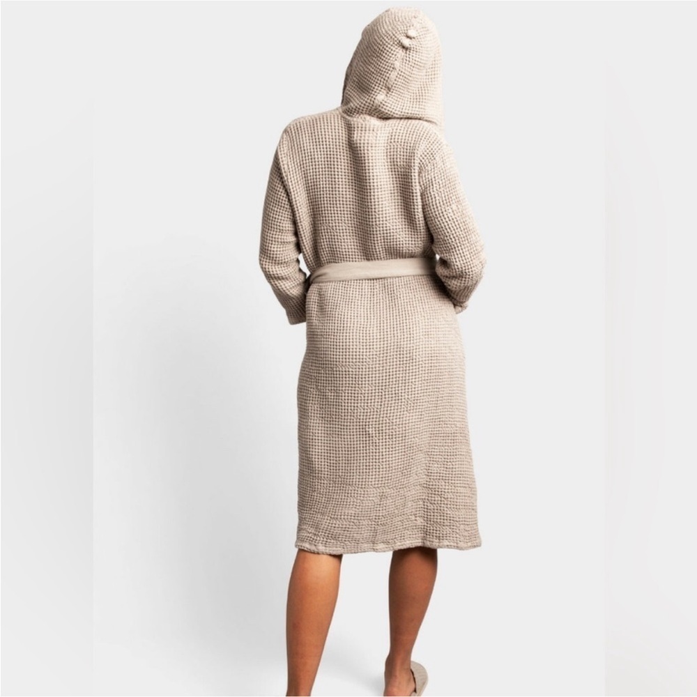 Casamera Women’s Robe 100% Egyptian Cotton Sz L Beige Comfy Lounging Minimalist - Picture 3 of 13